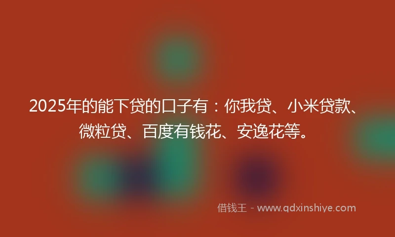 2025年的能下贷的口子有：你我贷、小米贷款、微粒贷、百度有钱花、安逸花等。