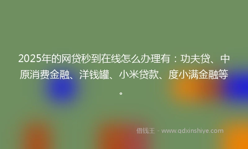 2025年的网贷秒到在线怎么办理有：功夫贷、中原消费金融、洋钱罐、小米贷款、度小满金融等。