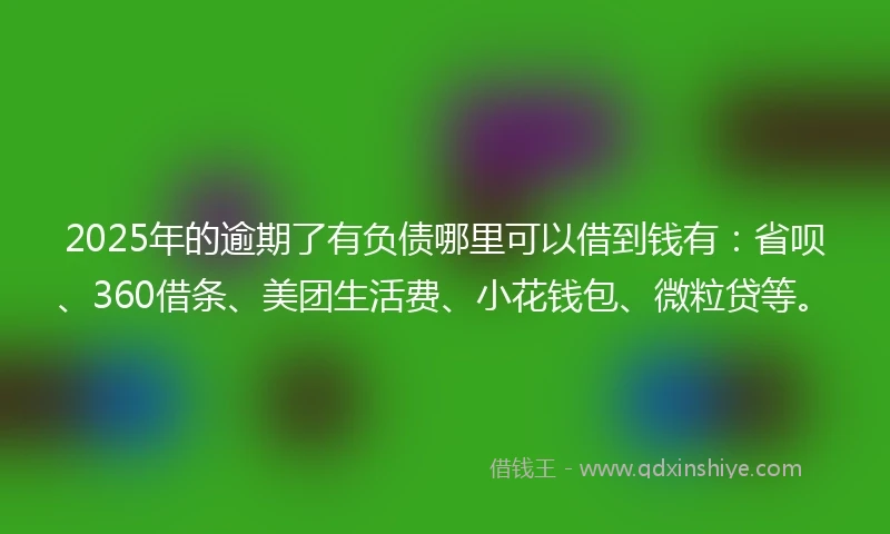 2025年的逾期了有负债哪里可以借到钱有：省呗、360借条、美团生活费、小花钱包、微粒贷等。