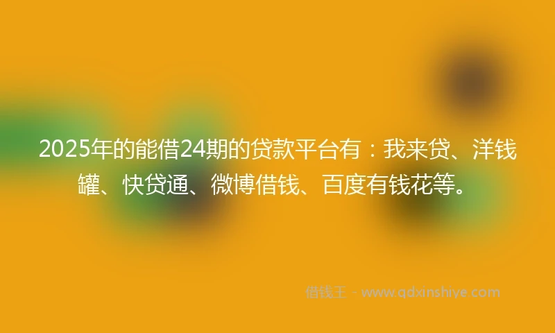 2025年的能借24期的贷款平台有：我来贷、洋钱罐、快贷通、微博借钱、百度有钱花等。