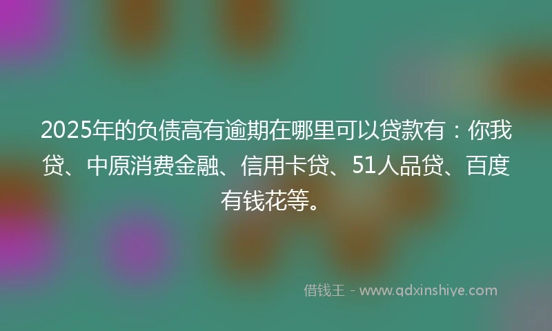 2025年的负债高有逾期在哪里可以贷款有：你我贷、中原消费金融、信用卡贷、51人品贷、百度有钱花等。