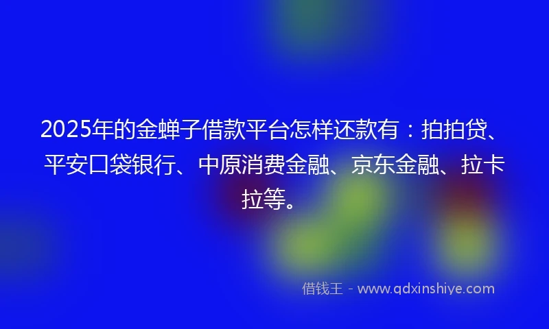 2025年的金蝉子借款平台怎样还款有：拍拍贷、平安口袋银行、中原消费金融、京东金融、拉卡拉等。