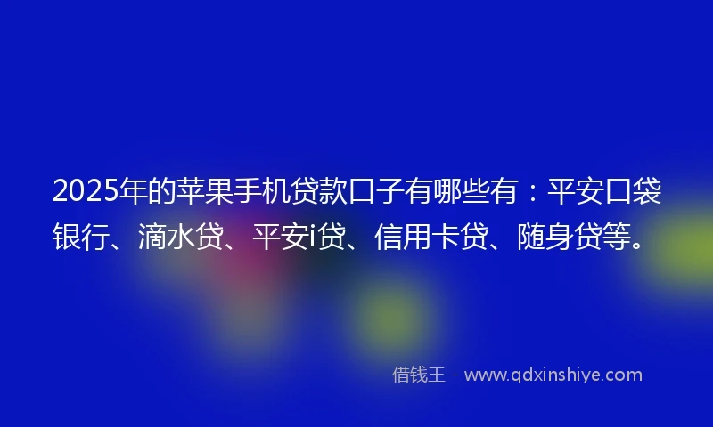 2025年的苹果手机贷款口子有哪些有：平安口袋银行、滴水贷、平安i贷、信用卡贷、随身贷等。