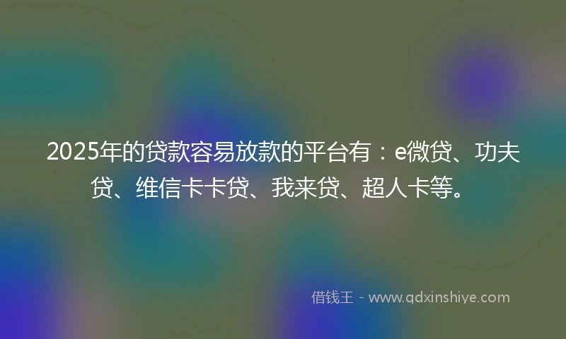 2025年的贷款容易放款的平台有：e微贷、功夫贷、维信卡卡贷、我来贷、超人卡等。