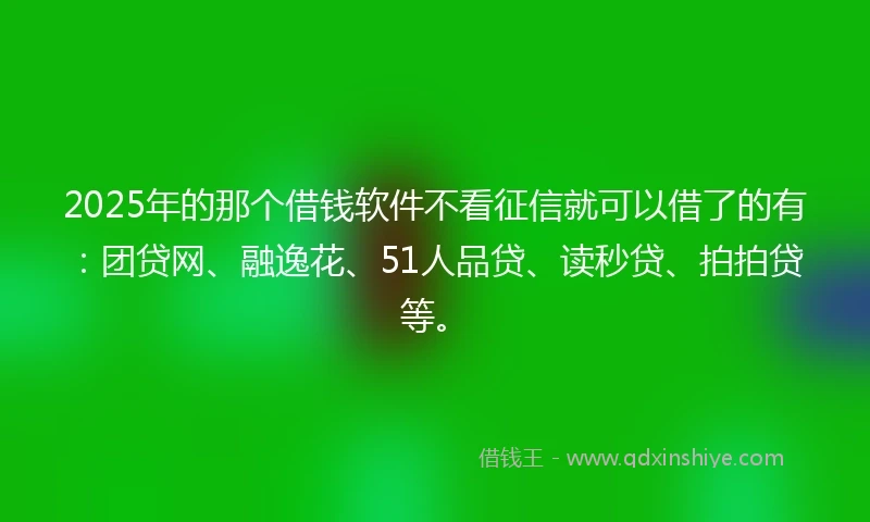 2025年的那个借钱软件不看征信就可以借了的有：团贷网、融逸花、51人品贷、读秒贷、拍拍贷等。