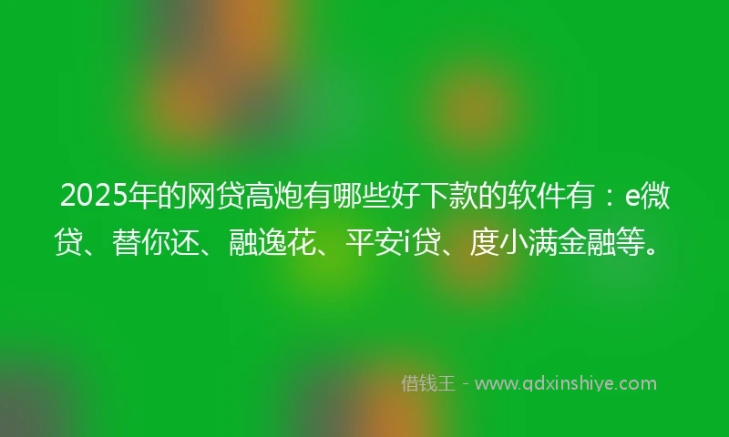 2025年的网贷高炮有哪些好下款的软件有：e微贷、替你还、融逸花、平安i贷、度小满金融等。