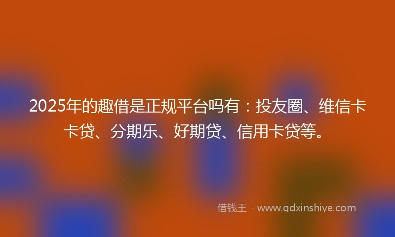 2025年的趣借是正规平台吗有：投友圈、维信卡卡贷、分期乐、好期贷、信用卡贷等。