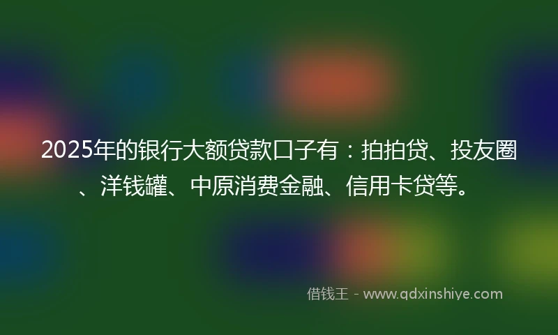 2025年的银行大额贷款口子有：拍拍贷、投友圈、洋钱罐、中原消费金融、信用卡贷等。