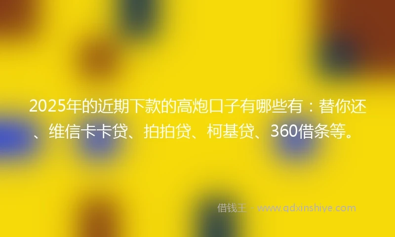 2025年的近期下款的高炮口子有哪些有：替你还、维信卡卡贷、拍拍贷、柯基贷、360借条等。