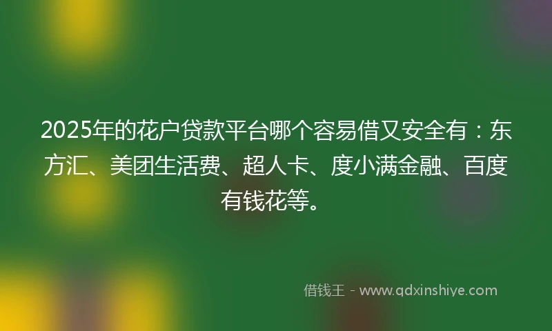 2025年的花户贷款平台哪个容易借又安全有:东方汇、美团生活费、超人卡、度小满金融、百度有钱花等。