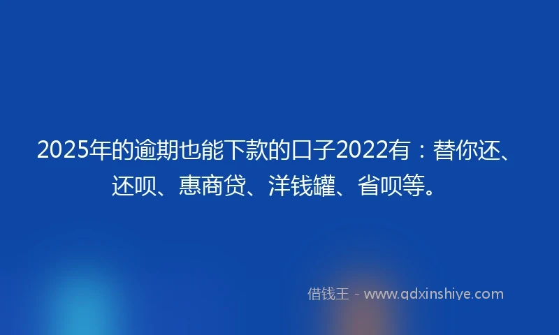 2025年的逾期也能下款的口子2022有：替你还、还呗、惠商贷、洋钱罐、省呗等。