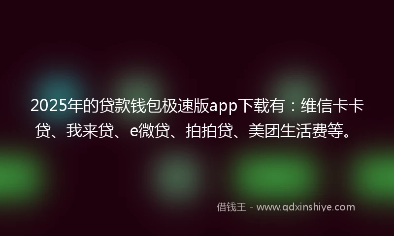2025年的贷款钱包极速版app下载有：维信卡卡贷、我来贷、e微贷、拍拍贷、美团生活费等。