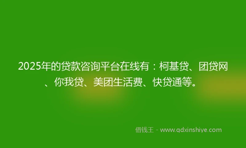 2025年的贷款咨询平台在线有：柯基贷、团贷网、你我贷、美团生活费、快贷通等。
