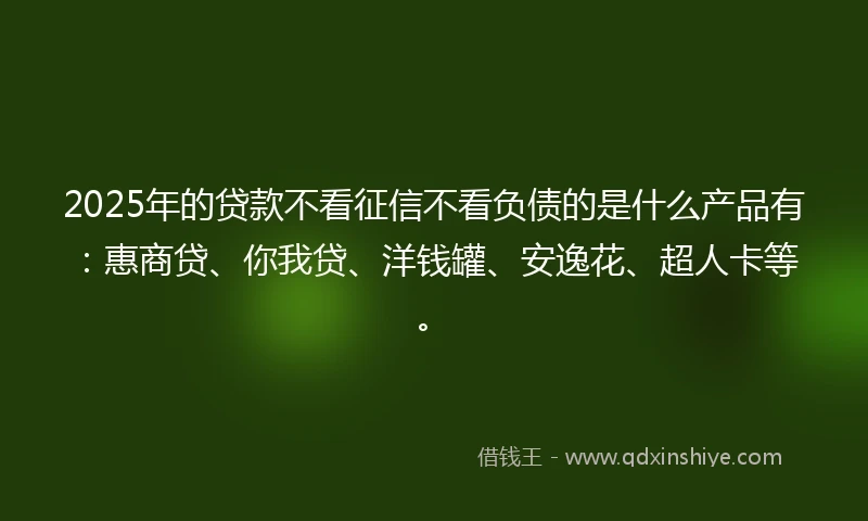 2025年的贷款不看征信不看负债的是什么产品有：惠商贷、你我贷、洋钱罐、安逸花、超人卡等。