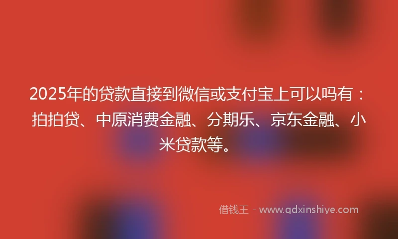 2025年的贷款直接到微信或支付宝上可以吗有：拍拍贷、中原消费金融、分期乐、京东金融、小米贷款等。