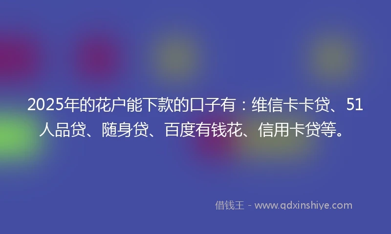 2025年的花户能下款的口子有：维信卡卡贷、51人品贷、随身贷、百度有钱花、信用卡贷等。