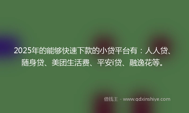 2025年的能够快速下款的小贷平台有：人人贷、随身贷、美团生活费、平安i贷、融逸花等。