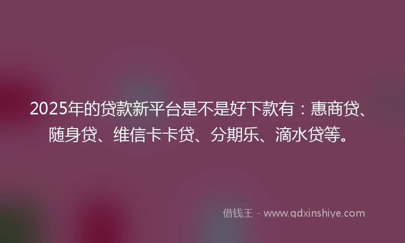 2025年的贷款新平台是不是好下款有：惠商贷、随身贷、维信卡卡贷、分期乐、滴水贷等。