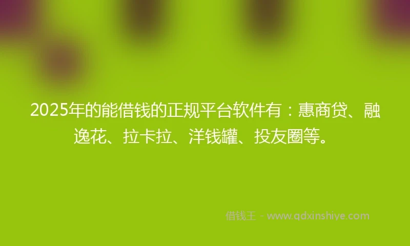 2025年的能借钱的正规平台软件有：惠商贷、融逸花、拉卡拉、洋钱罐、投友圈等。