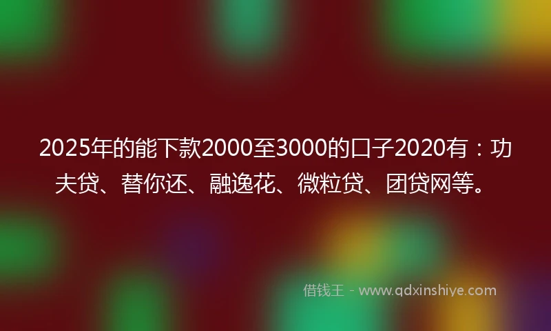 2025年的能下款2000至3000的口子2020有：功夫贷、替你还、融逸花、微粒贷、团贷网等。
