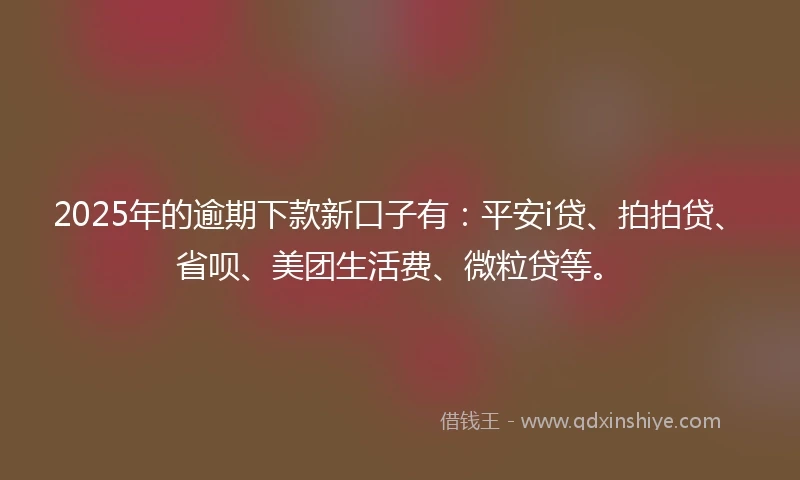 2025年的逾期下款新口子有：平安i贷、拍拍贷、省呗、美团生活费、微粒贷等。