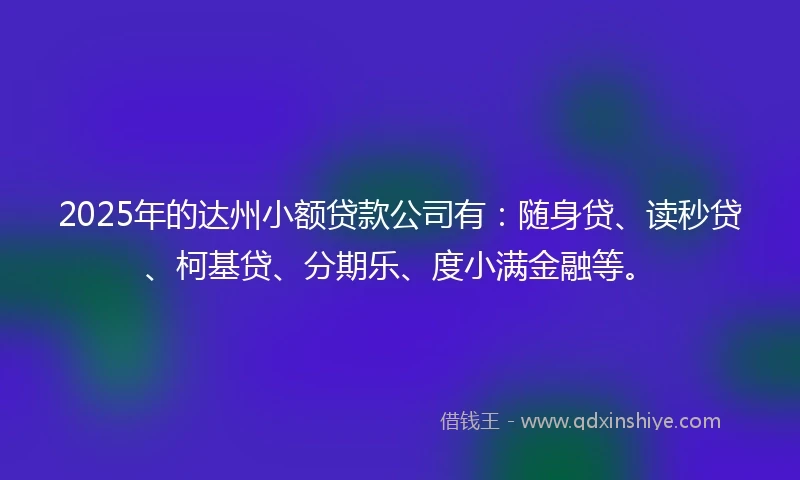 2025年的达州小额贷款公司有：随身贷、读秒贷、柯基贷、分期乐、度小满金融等。
