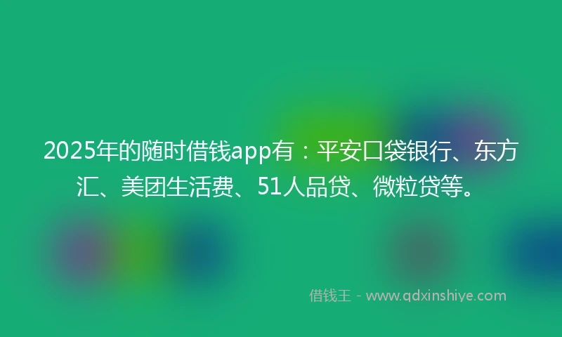 2025年的随时借钱app有：平安口袋银行、东方汇、美团生活费、51人品贷、微粒贷等。