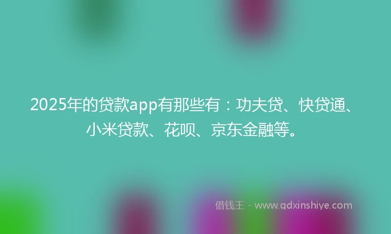 2025年的贷款app有那些有：功夫贷、快贷通、小米贷款、花呗、京东金融等。