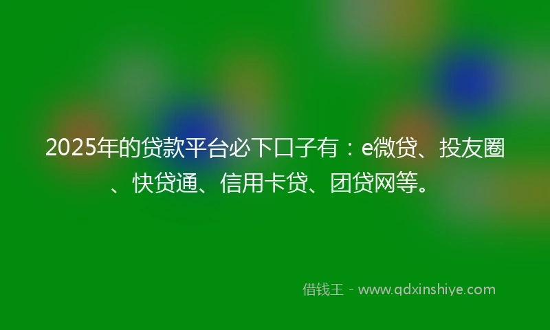 2025年的贷款平台必下口子有：e微贷、投友圈、快贷通、信用卡贷、团贷网等。