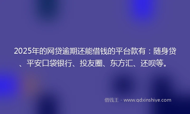 2025年的网贷逾期还能借钱的平台款有：随身贷、平安口袋银行、投友圈、东方汇、还呗等。