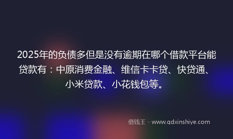 2025年的负债多但是没有逾期在哪个借款平台能贷款有：中原消费金融、维信卡卡贷、快贷通、小米贷款、小花钱包等。