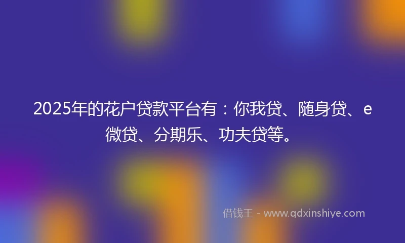 2025年的花户贷款平台有：你我贷、随身贷、e微贷、分期乐、功夫贷等。