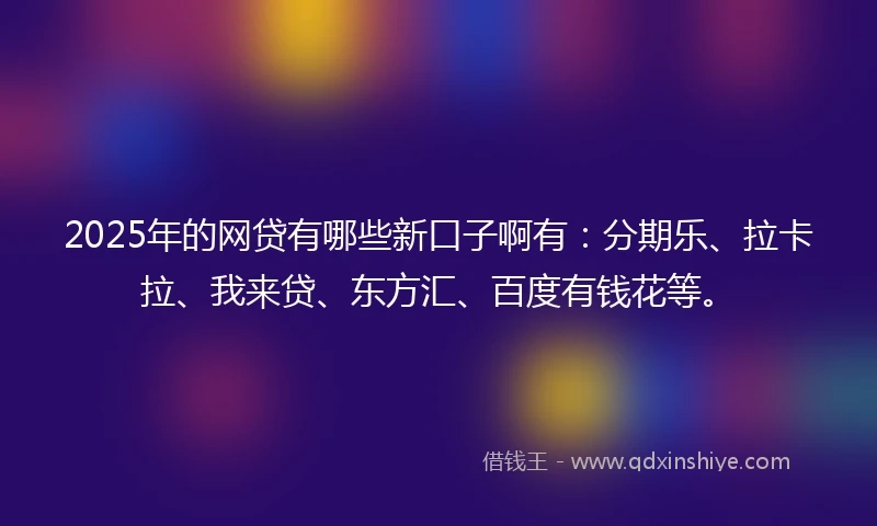 2025年的网贷有哪些新口子啊有：分期乐、拉卡拉、我来贷、东方汇、百度有钱花等。