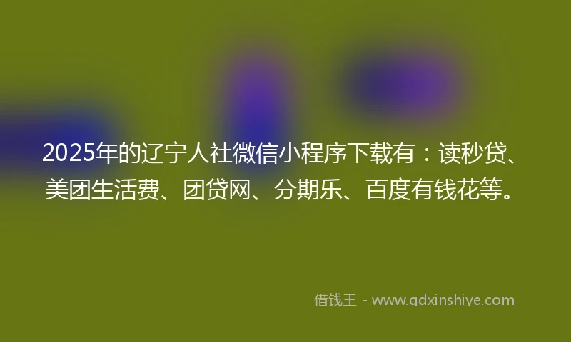 2025年的辽宁人社微信小程序下载有：读秒贷、美团生活费、团贷网、分期乐、百度有钱花等。