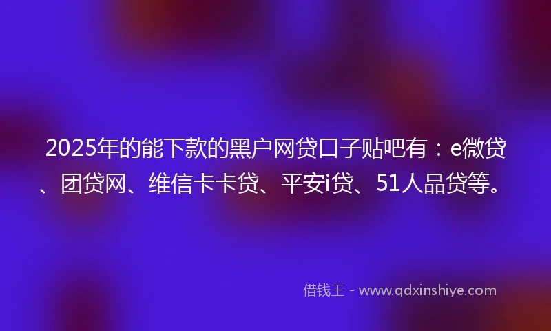 2025年的能下款的黑户网贷口子贴吧有：e微贷、团贷网、维信卡卡贷、平安i贷、51人品贷等。