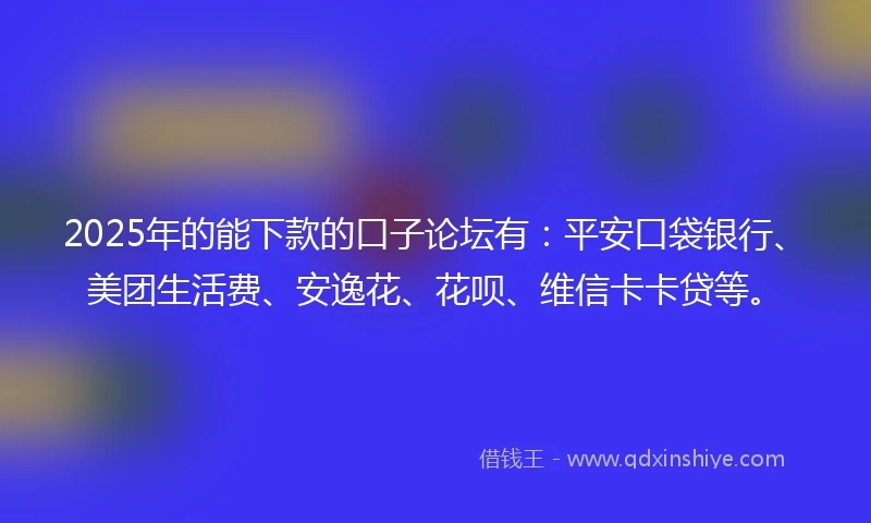 2025年的能下款的口子论坛有：平安口袋银行、美团生活费、安逸花、花呗、维信卡卡贷等。