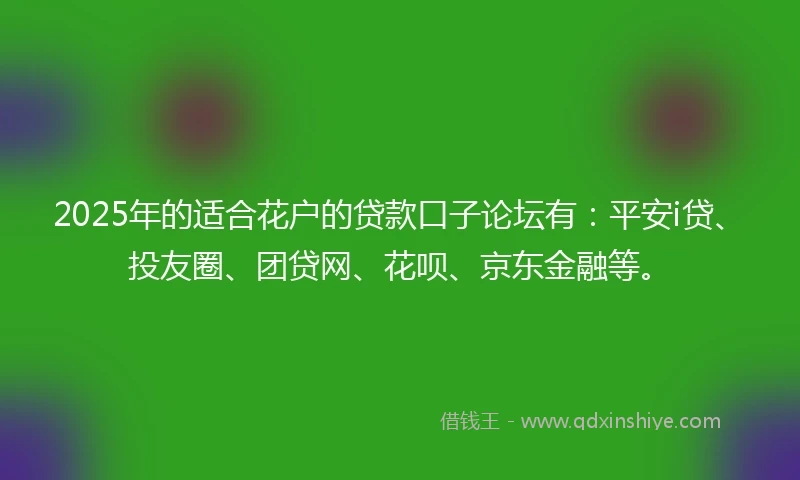 2025年的适合花户的贷款口子论坛有：平安i贷、投友圈、团贷网、花呗、京东金融等。