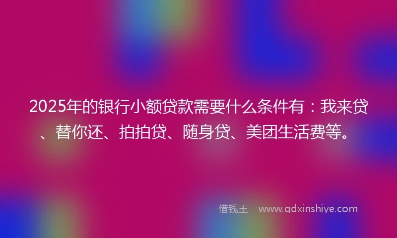 2025年的银行小额贷款需要什么条件有：我来贷、替你还、拍拍贷、随身贷、美团生活费等。