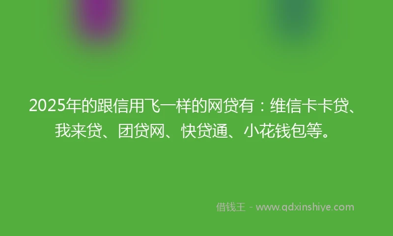 2025年的跟信用飞一样的网贷有：维信卡卡贷、我来贷、团贷网、快贷通、小花钱包等。