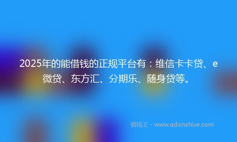 2025年的能借钱的正规平台有：维信卡卡贷、e微贷、东方汇、分期乐、随身贷等。