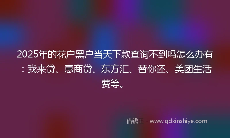 2025年的花户黑户当天下款查询不到吗怎么办有：我来贷、惠商贷、东方汇、替你还、美团生活费等。
