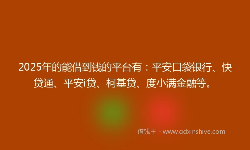 2025年的能借到钱的平台有：平安口袋银行、快贷通、平安i贷、柯基贷、度小满金融等。