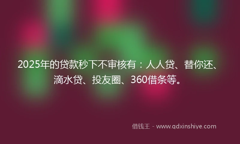 2025年的贷款秒下不审核有：人人贷、替你还、滴水贷、投友圈、360借条等。