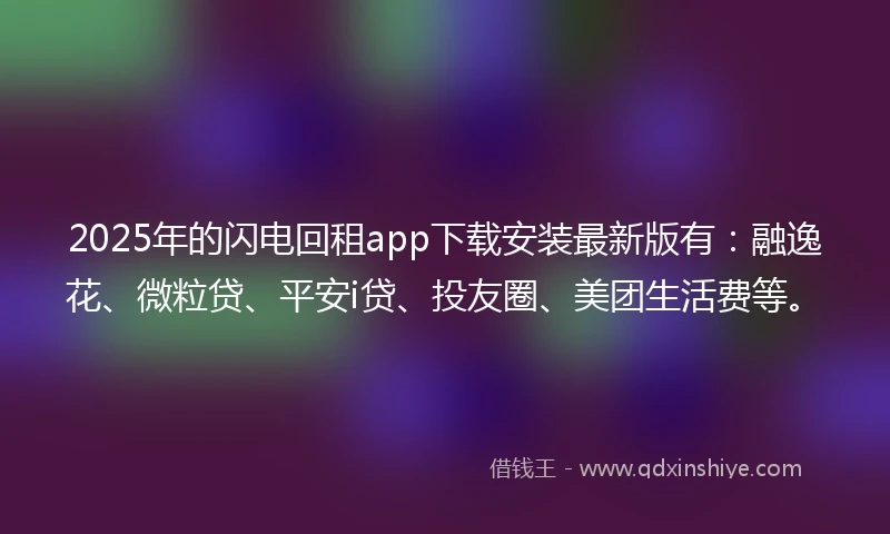 2025年的闪电回租app下载安装最新版有：融逸花、微粒贷、平安i贷、投友圈、美团生活费等。