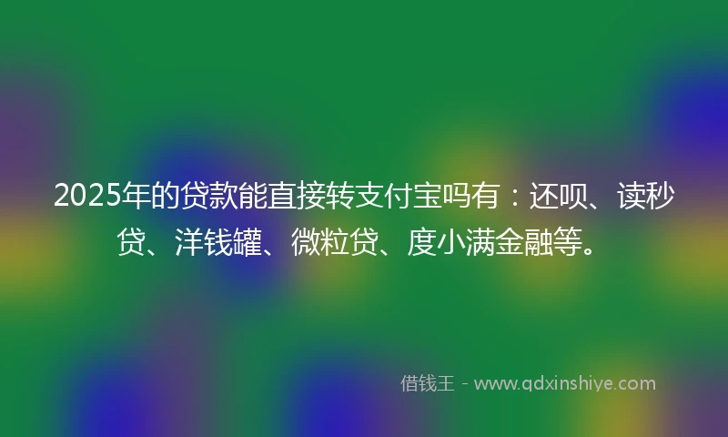 2025年的贷款能直接转支付宝吗有：还呗、读秒贷、洋钱罐、微粒贷、度小满金融等。