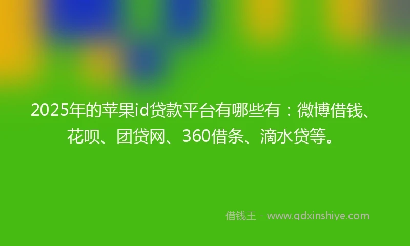 2025年的苹果id贷款平台有哪些有：微博借钱、花呗、团贷网、360借条、滴水贷等。