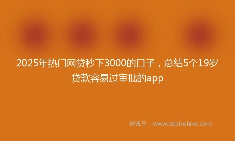 2025年热门网贷秒下3000的口子，总结5个19岁贷款容易过审批的app