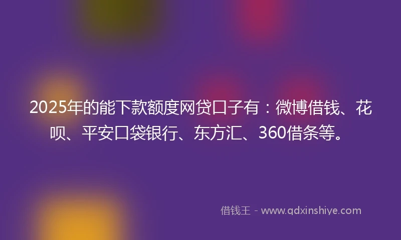 2025年的能下款额度网贷口子有：微博借钱、花呗、平安口袋银行、东方汇、360借条等。