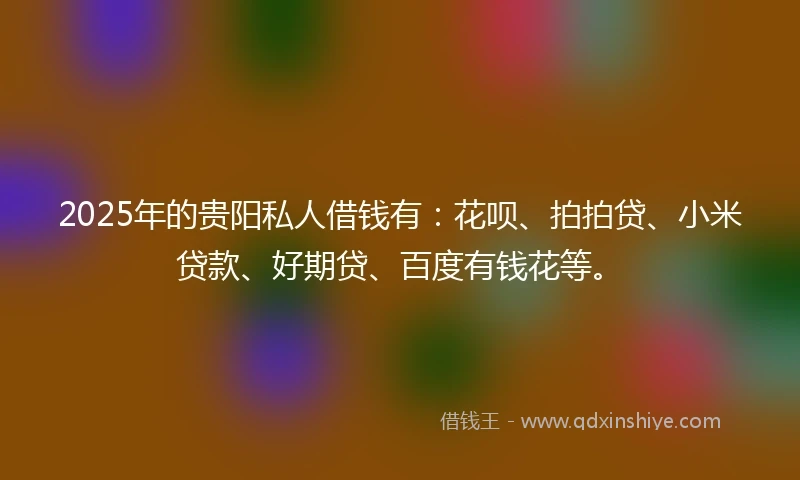 2025年的贵阳私人借钱有：花呗、拍拍贷、小米贷款、好期贷、百度有钱花等。