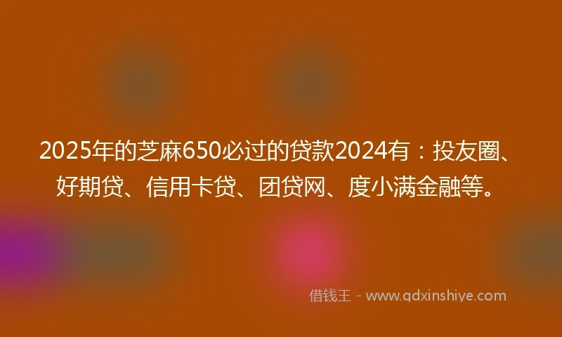 2025年的芝麻650必过的贷款2024有：投友圈、好期贷、信用卡贷、团贷网、度小满金融等。